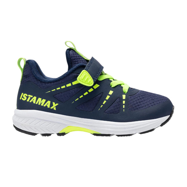 Istamax Navy running shoe with green accents