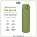 ION 8, Slim Stainless Steel Water Bottle, 600ml, Khaki Green